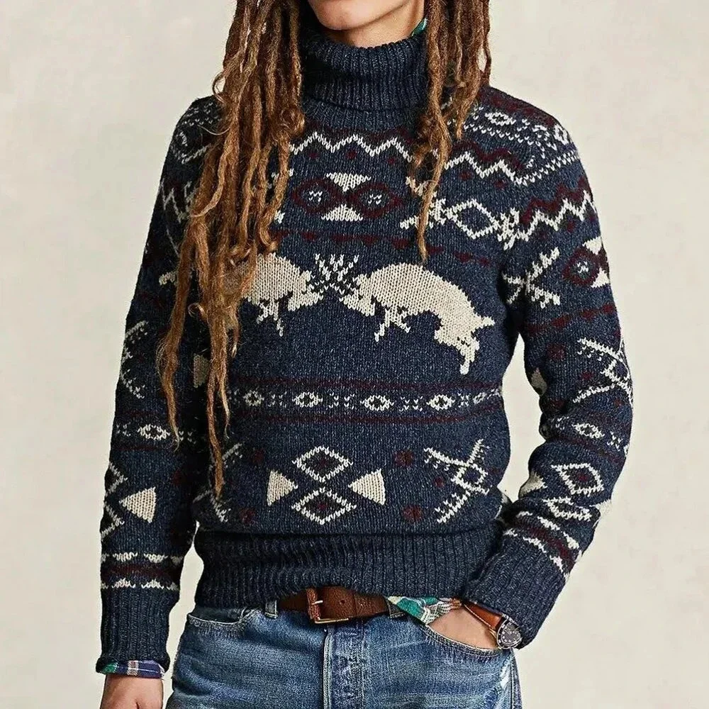 Polo Ralph Lauren Men's Blue Fair Isle-Knit Wool Blend Sweater Size L MSRP $498